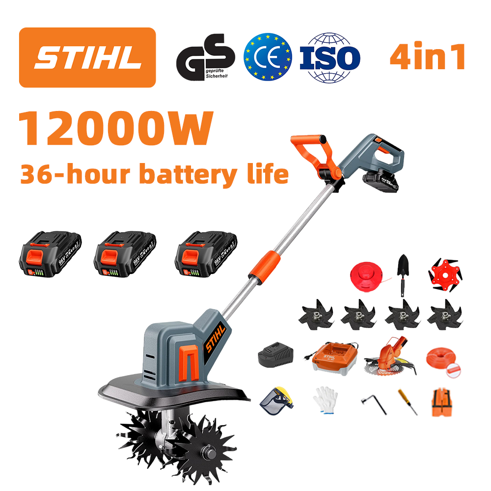 (Trajanje baterije: 36 sati) Plug od 12000 W + litijeva baterija od 96 V * 3 + glava rezača * 1 + brzi punjač * 1 + lopata * 1 + ravna oštrica * 2 + oštrica pluga * 4 + aluminijska oštrica pile * 1 + oštrica za rezanje * 1 + uže za rezanje * 1 + razni pribor